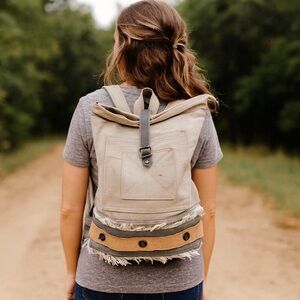 Vintage Addiction Recycled Military Canvas Leather Tote Backpack New Utility